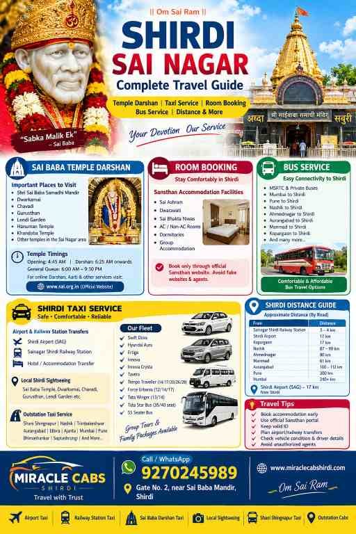 Shirdi Sai Nagar Guide – Darshan, Taxi, Rooms, Bus & Distance