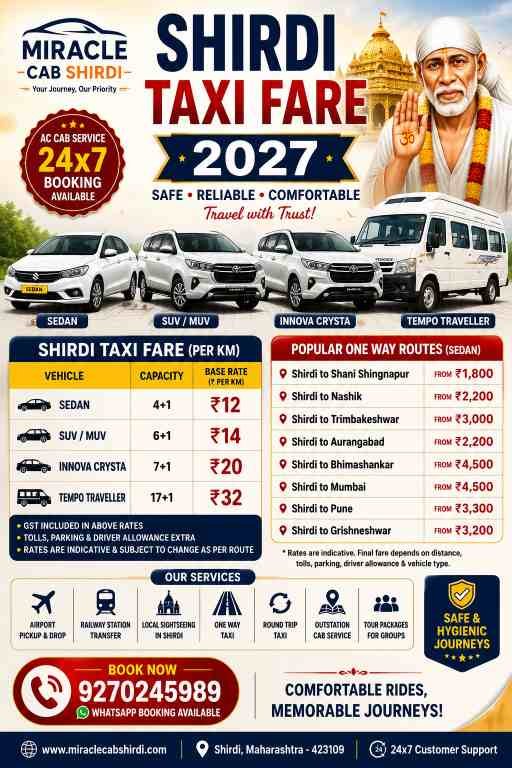 Shirdi Taxi Fare 2027: Complete Taxi Rates, Cab Charges & Booking Guide